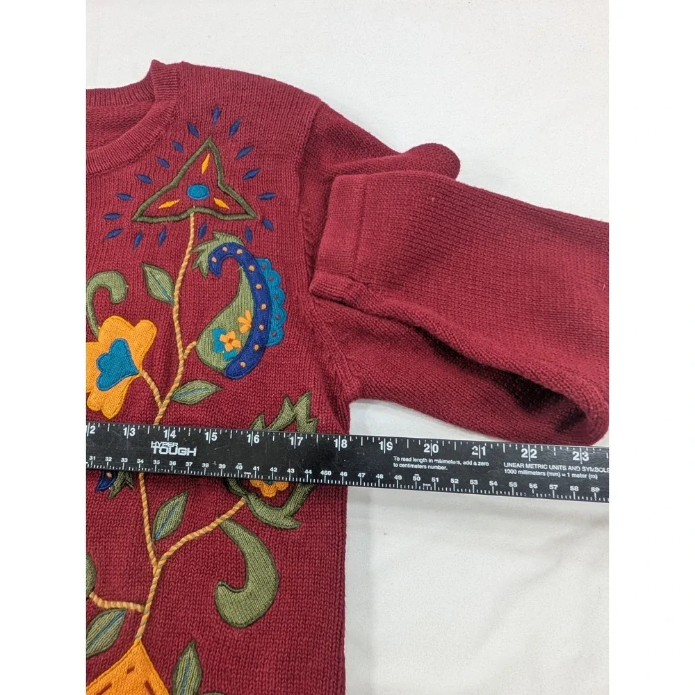 Bechamel Maroon Cotton Blend Cardigan Sweater Embroidered Shoulder Pads‎ Small